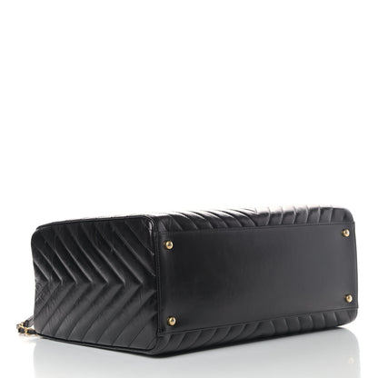 Chanel Aged Calfskin Chevron Large Coco Handle Shopping Tote Black 3 of 5