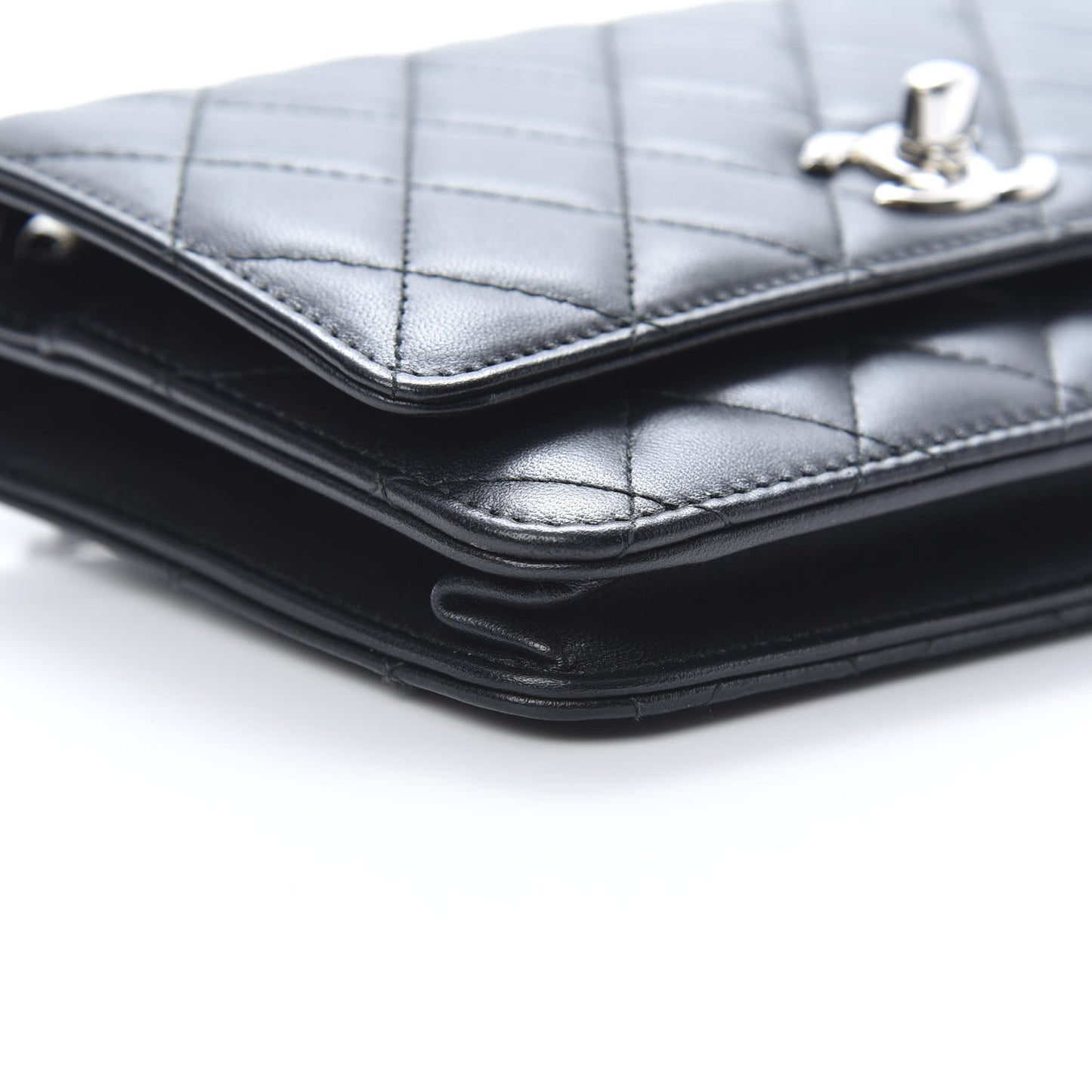 Lambskin Quilted Trendy CC Wallet On Chain WOC Black