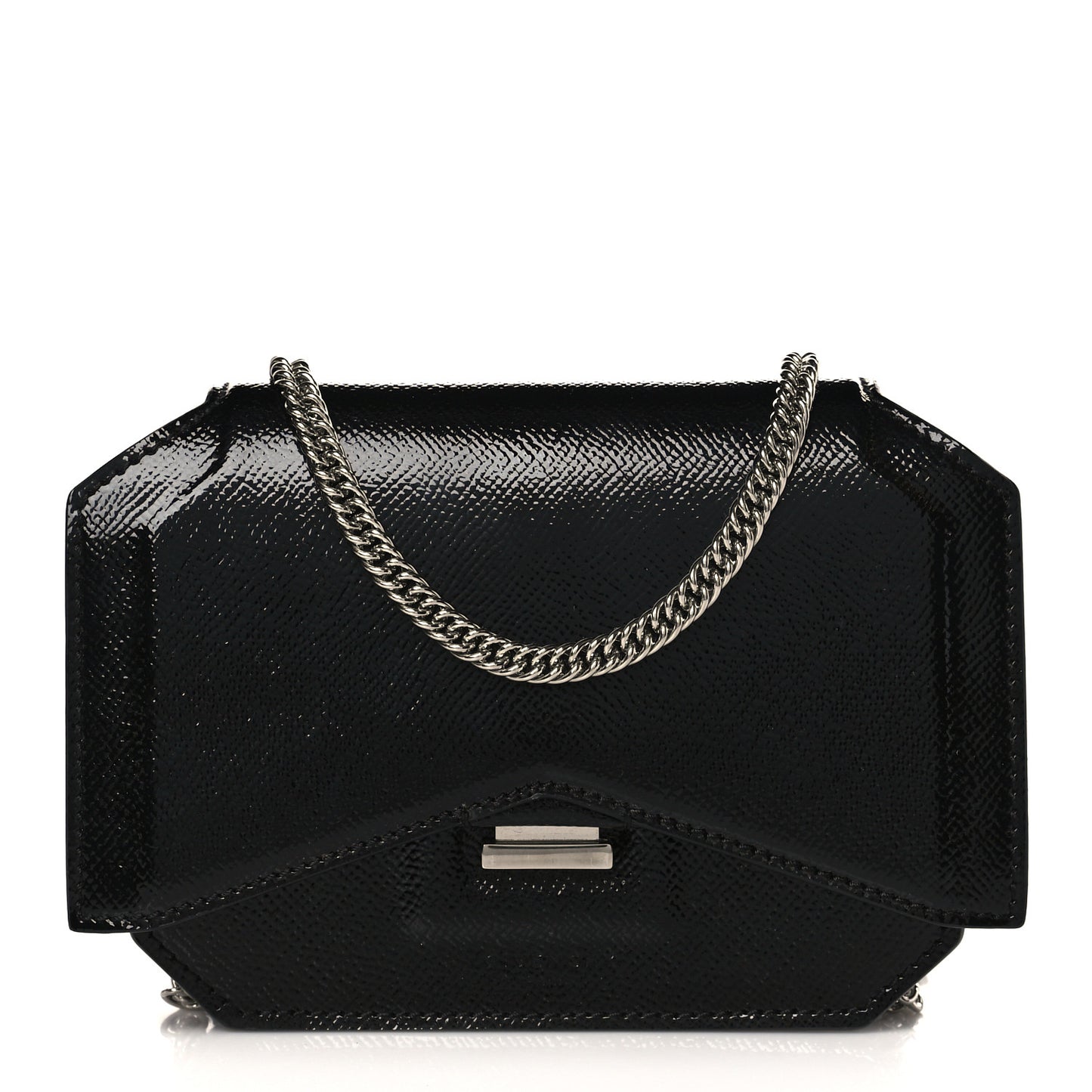 Patent Calfskin Bow Cut Chain Wallet Black