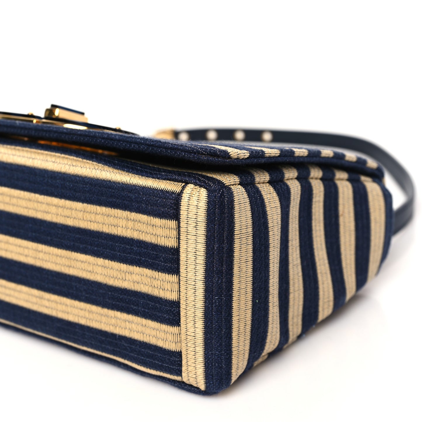Canvas Striped Cannage Medium Caro Bag Beige Navy