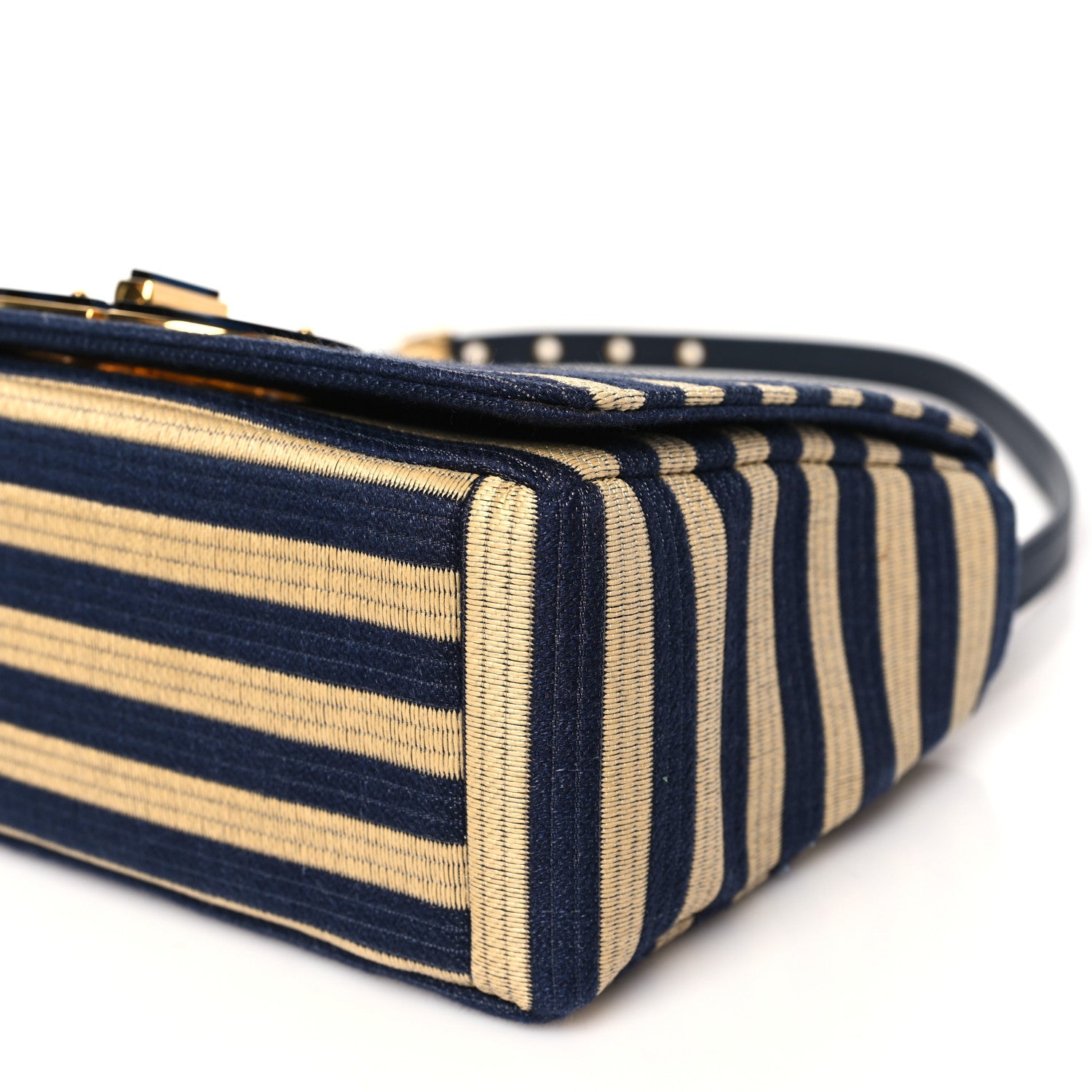 Christian Dior Canvas Striped Cannage Medium Caro Bag Beige Navy 10 of 11
