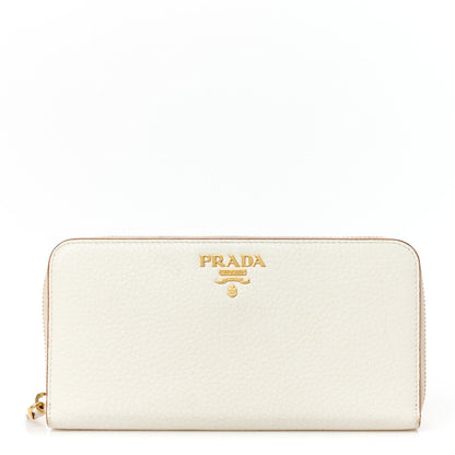 Prada Daino Bi-Color Metal Zip Around Wallet Talco Caramel 1 of 10