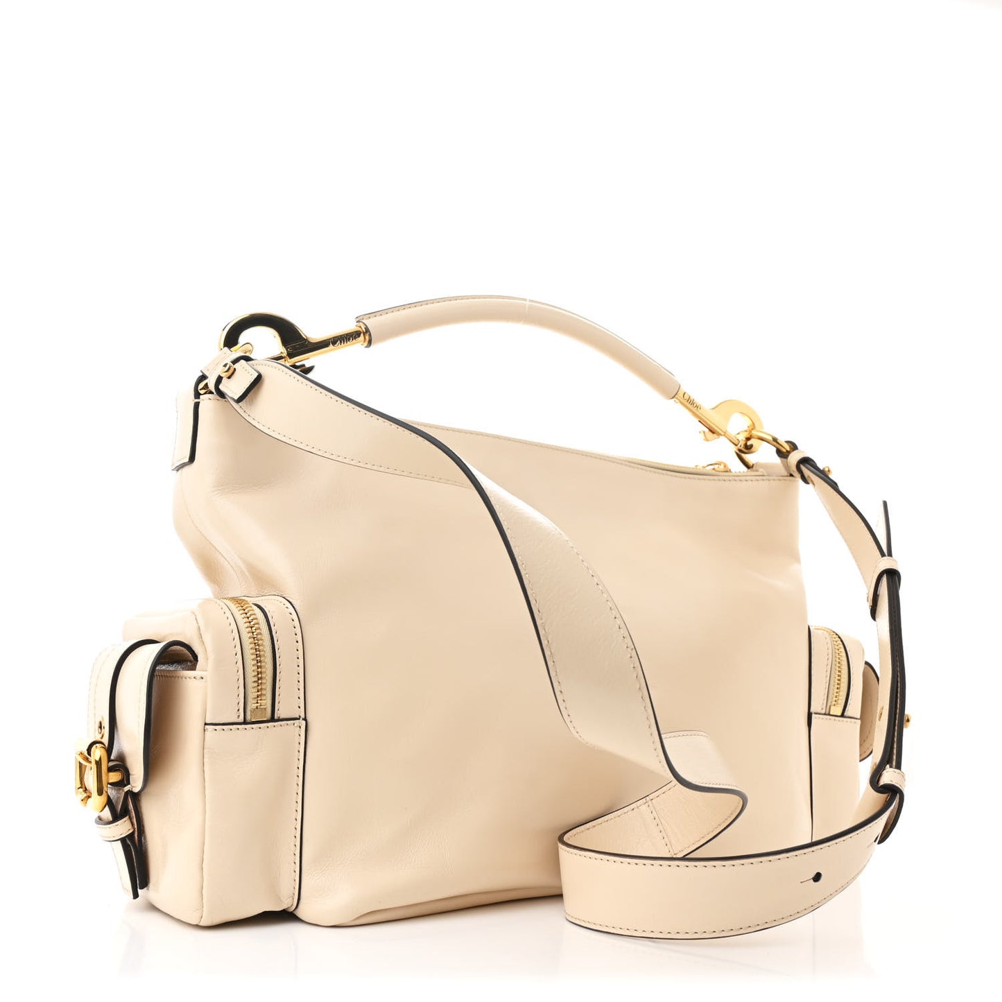 Shiny Calfskin Medium Double Carrry Camera Bag Sweet Beige