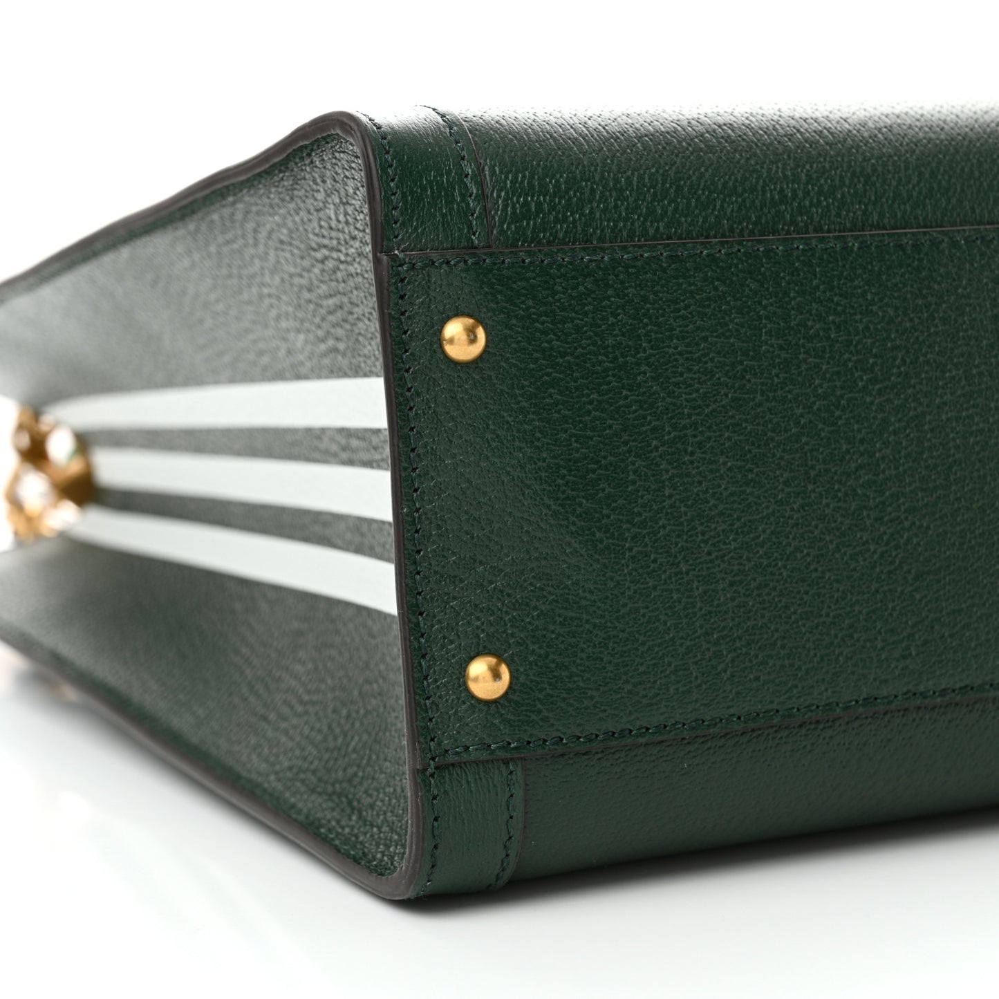 X Adidas Textured Dollar Calfskin Stripe Studded Large Diana Tote Bag Green Multicolor