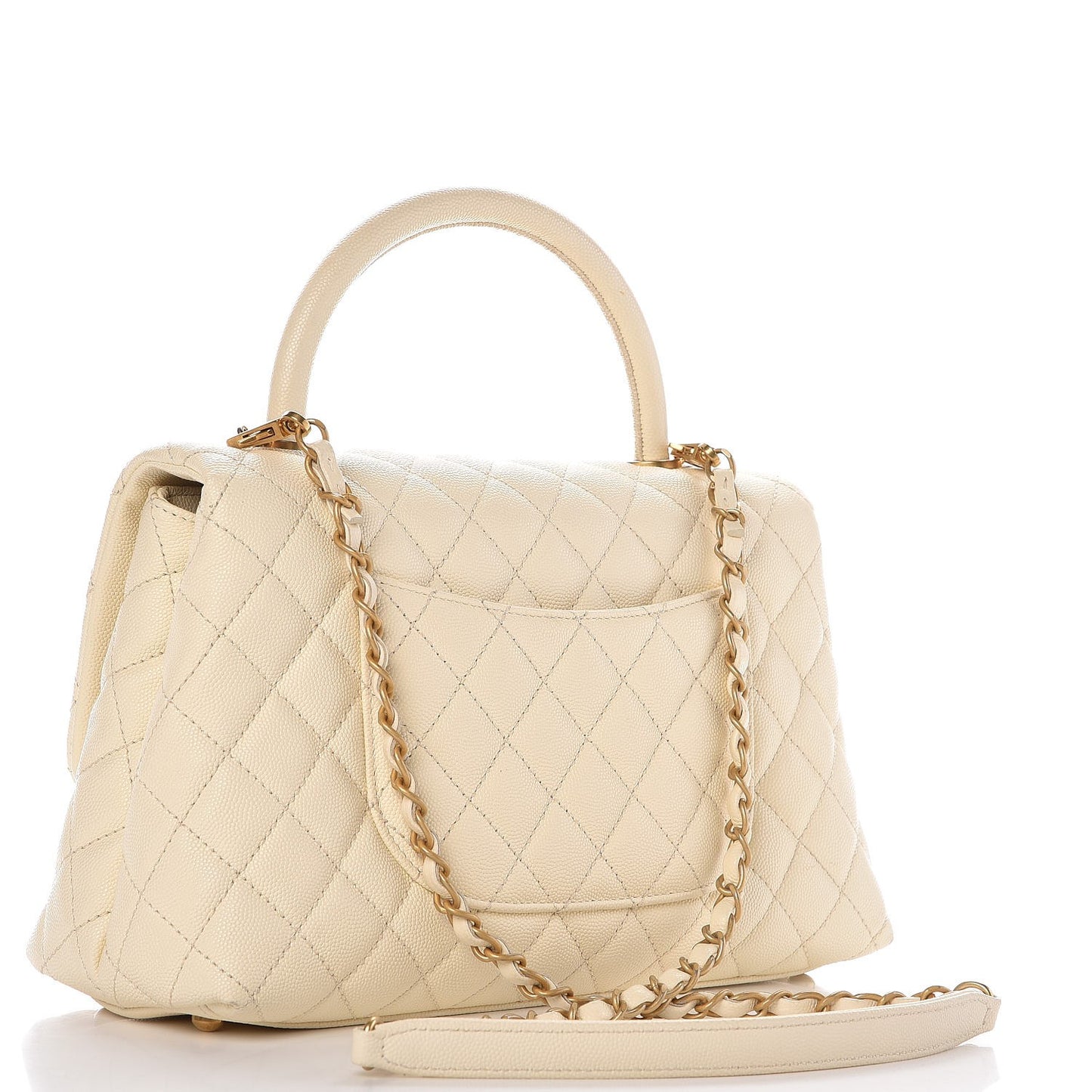 Caviar Quilted Small Coco Handle Flap White