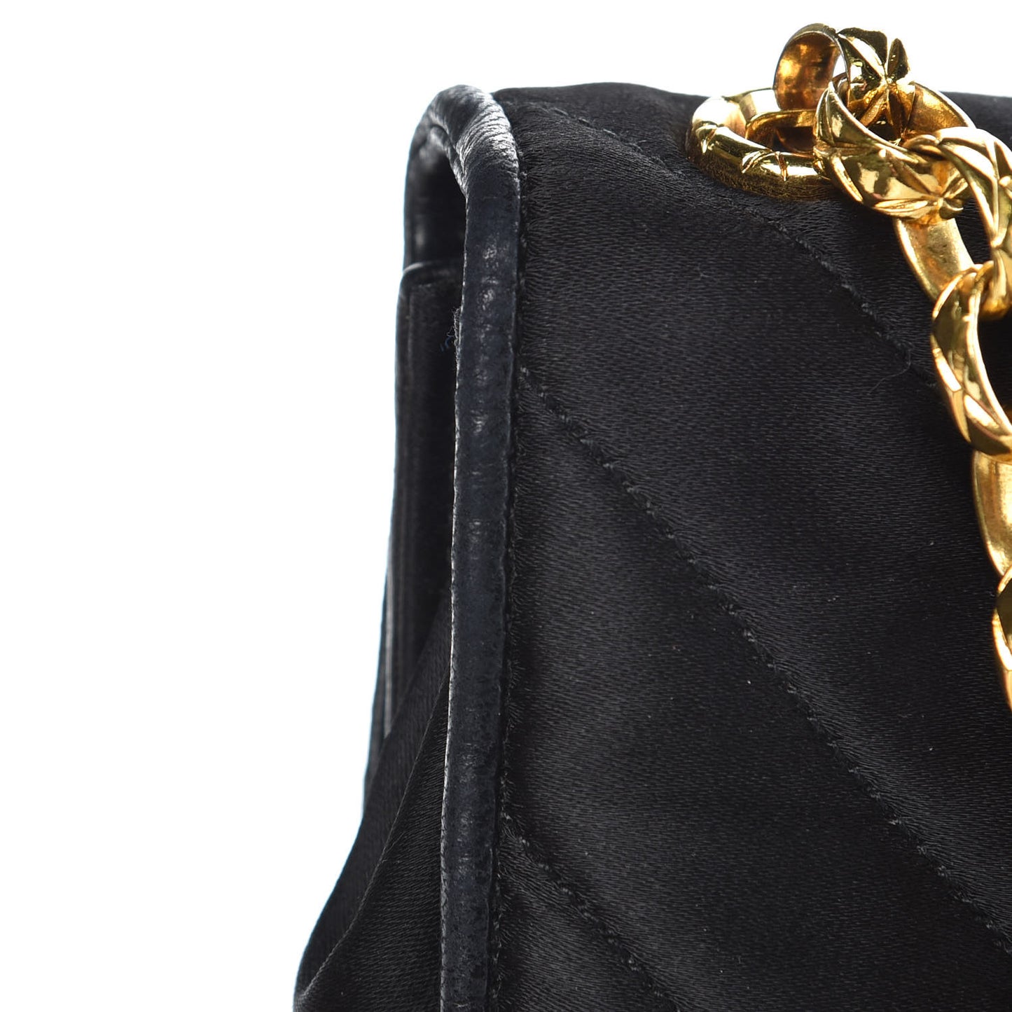Satin Chevron Quilted Pearl Mini Square Flap Black