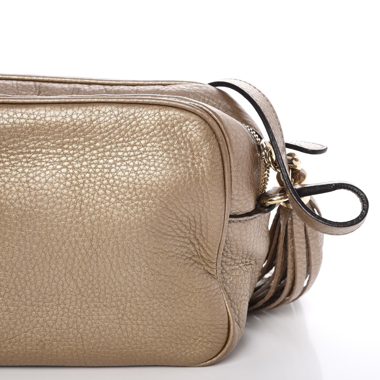 Metallic Pebbled Calfskin Small Soho Disco Bag Golden Beige