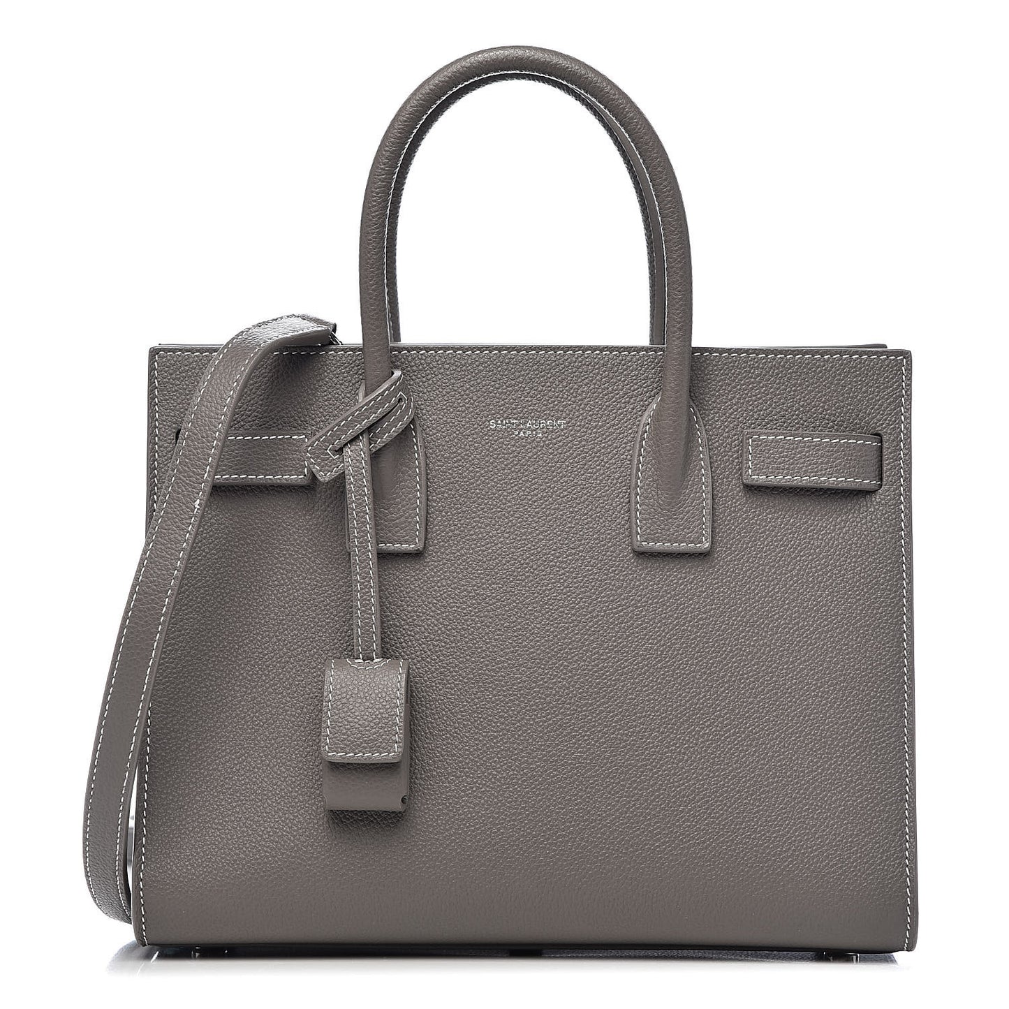 Grained Calfskin Topstich Baby Sac De Jour Grey