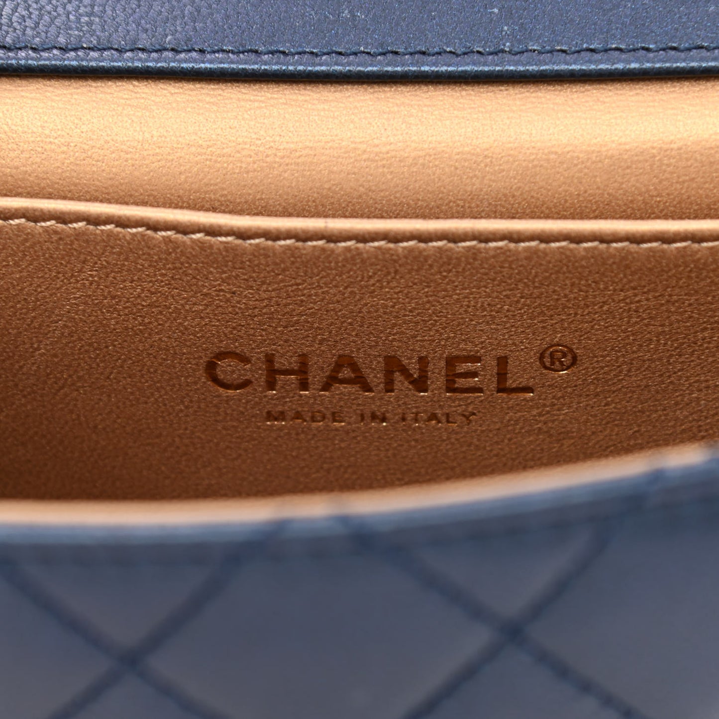 Iridescent Lambskin Quilted Chic Pearls Flap Navy Blue