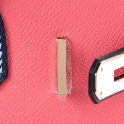 Hermes Epsom Horseshoe Birkin 30 Rose Azalee Bleu Saphir 9 of 32