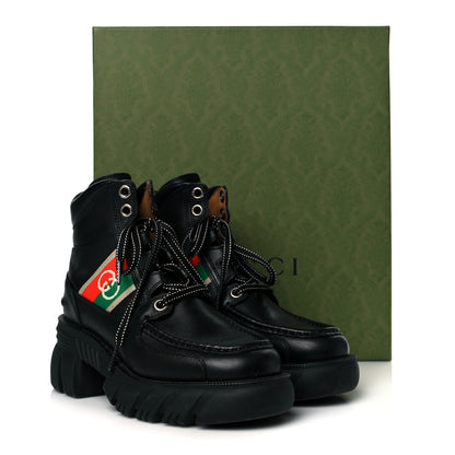 Gucci Quebec Calfskin Web Womens Interlocking G Lace Up Combat Boots 37.5 Black Mystic White Green Red 9 of 9