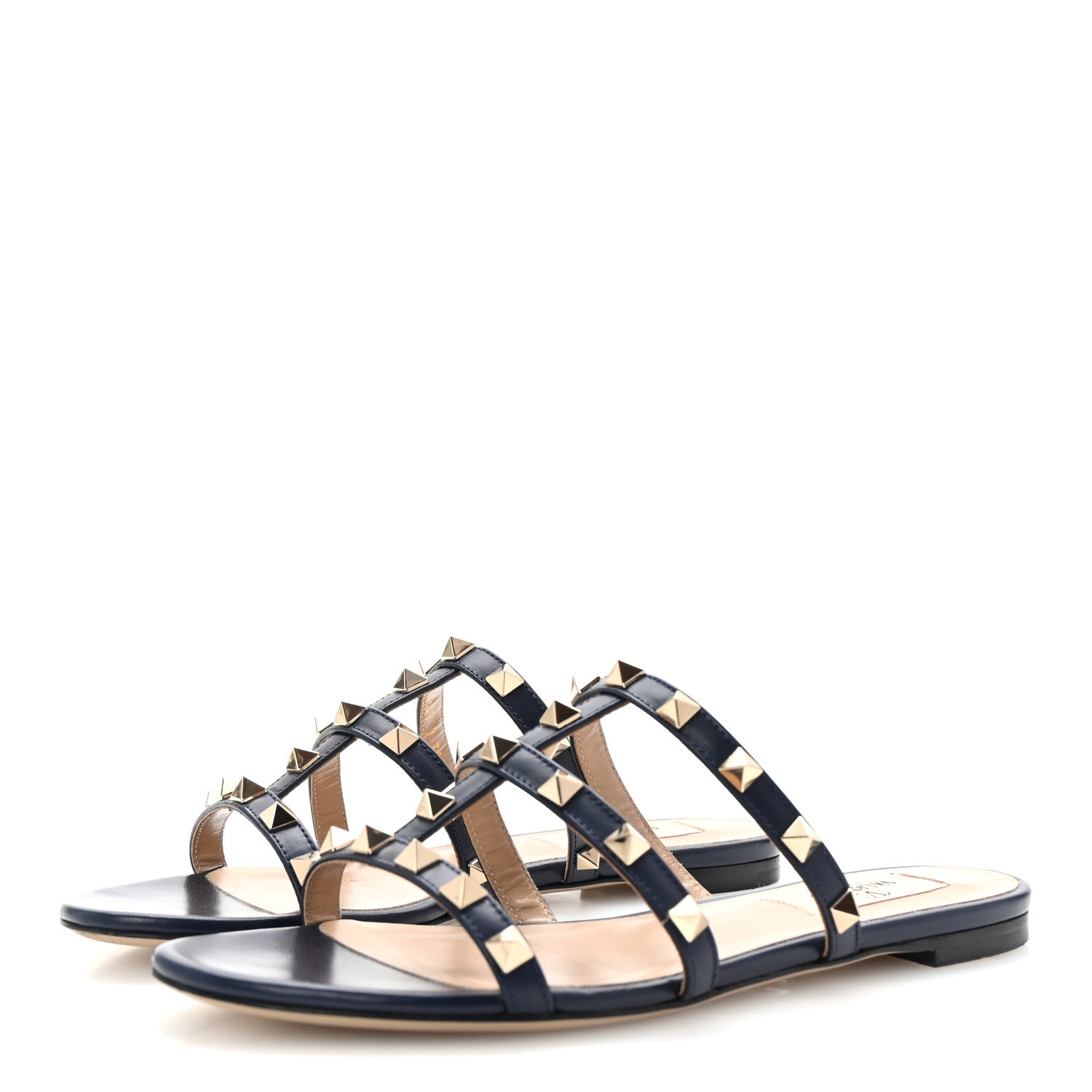 Valentino Garavani Nappa Rockstud Caged Flat Slide Sandals 35 Marine 4 of 10