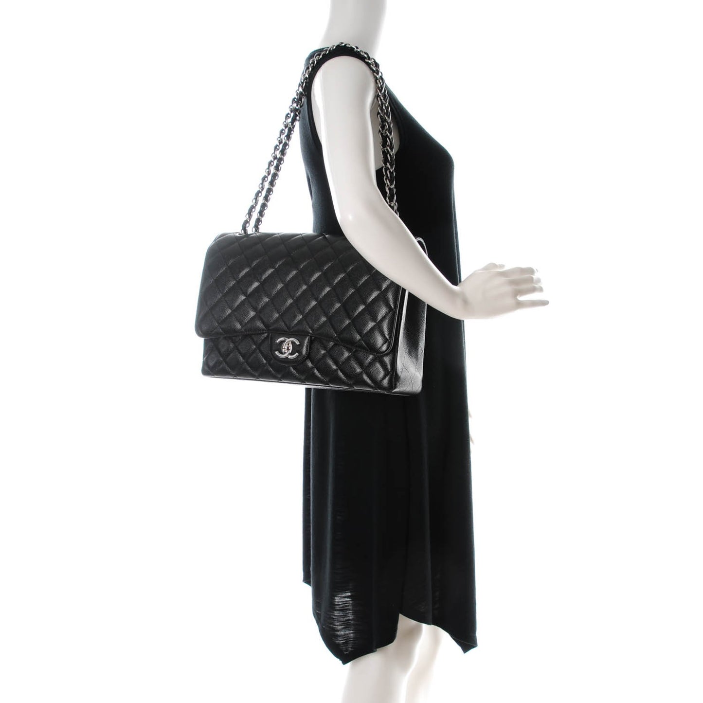 Caviar Quilted Maxi Double Flap Black