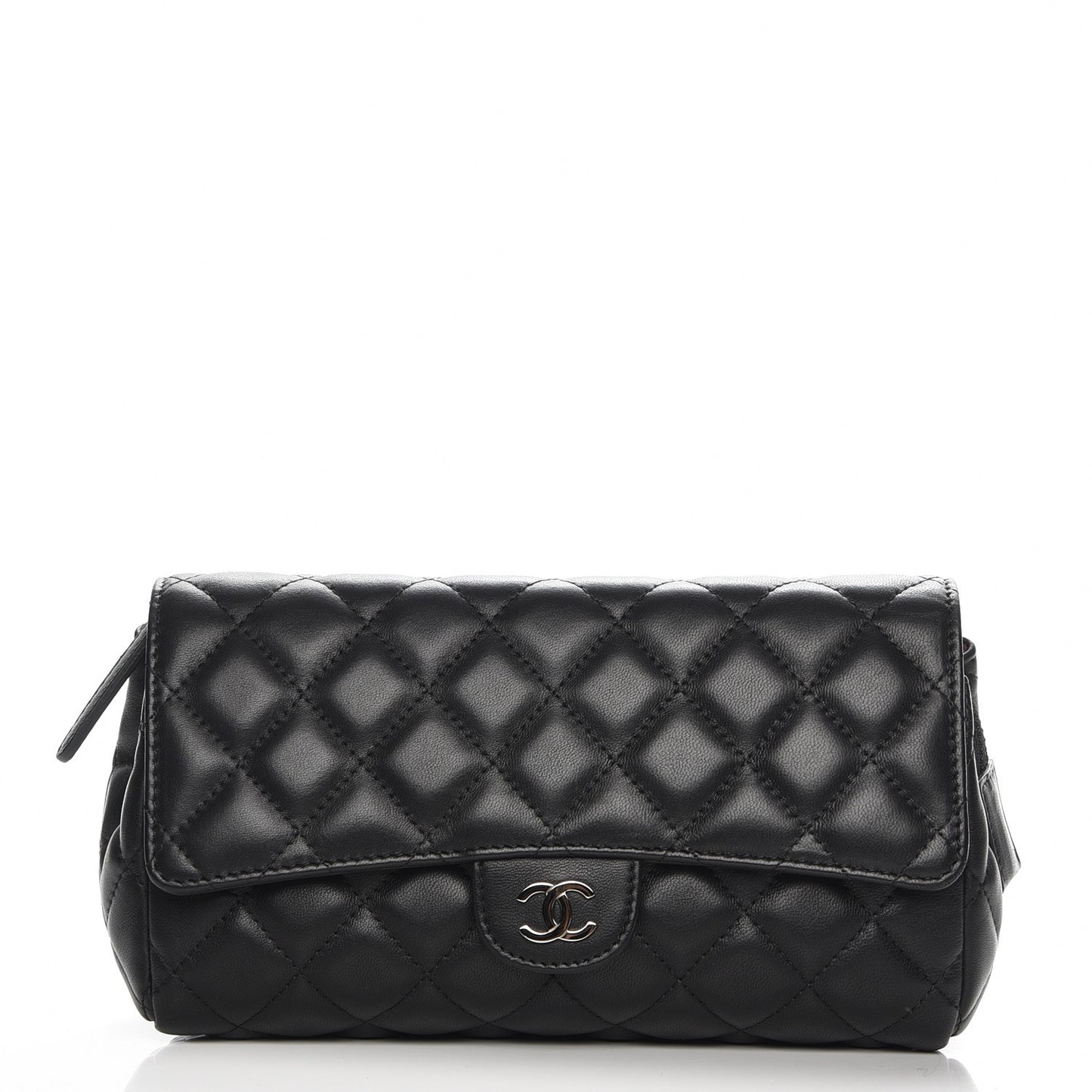Lambskin Quilted Flap Cosmetic Case Black