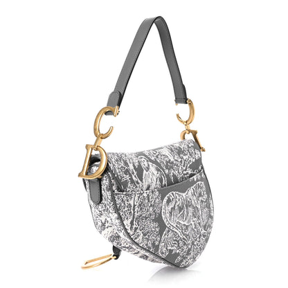 Christian Dior Canvas Reverse Embroidered Toile De Jouy Saddle Bag Grey 3 of 10