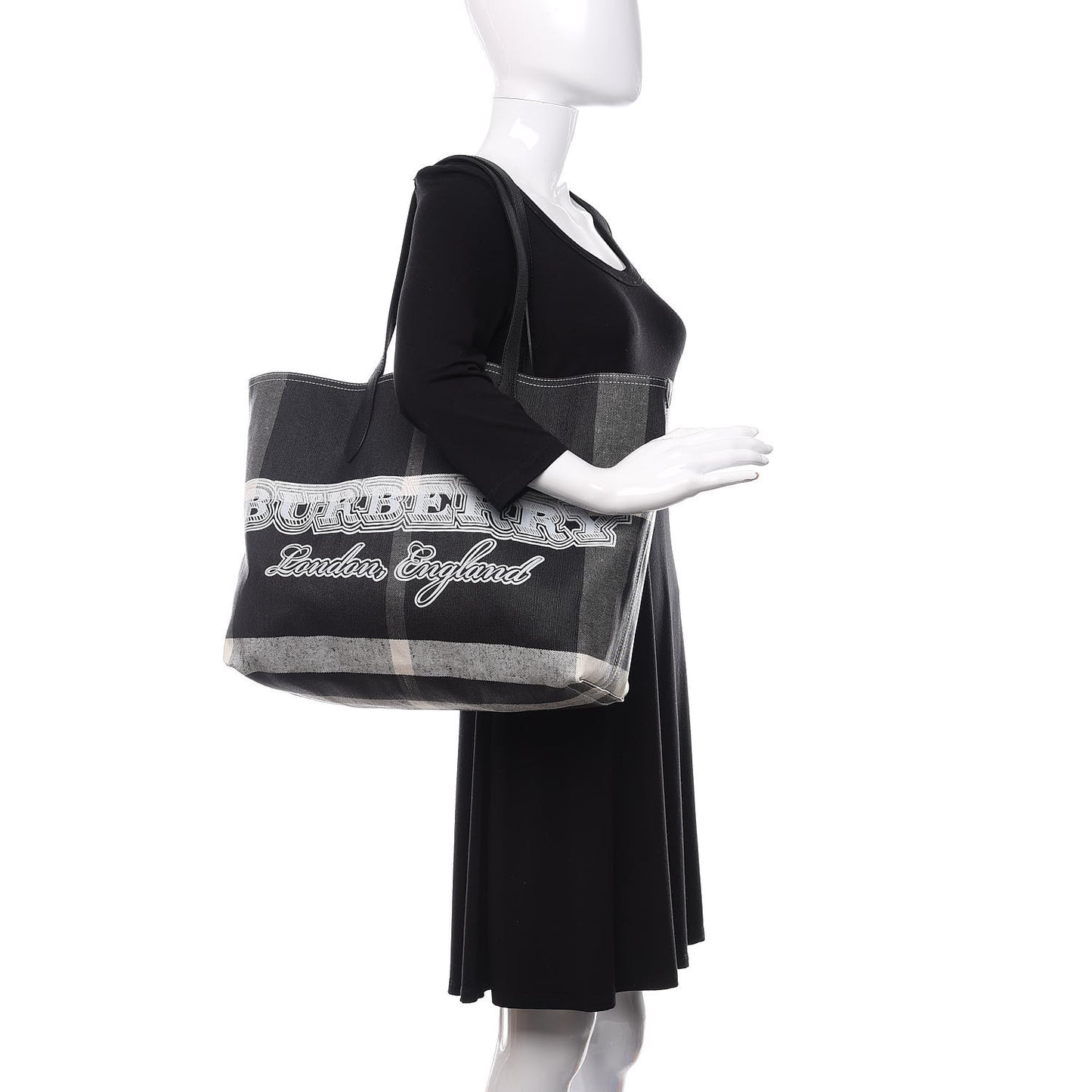 Coated Canvas Mega Check Medium Doodle Tote Black White