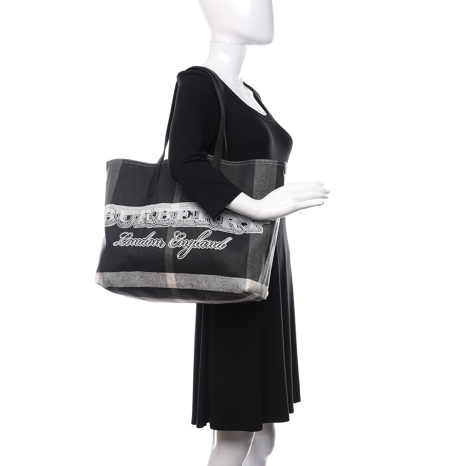 Burberry Coated Canvas Mega Check Medium Doodle Tote Black White 2 of 8