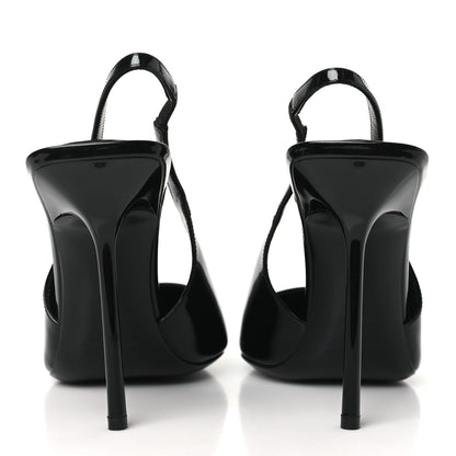 Saint Laurent Patent Calfskin Kiss 105 Slingback Pumps 40 Black 5 of 10