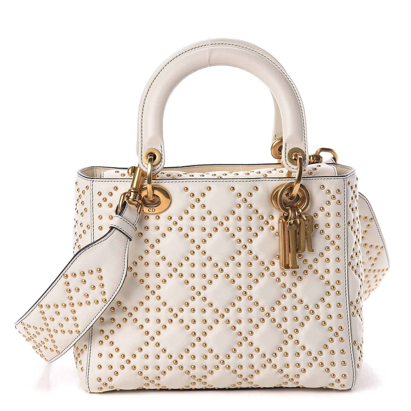 Calfskin Cannage Studded Supple Lady Dior White