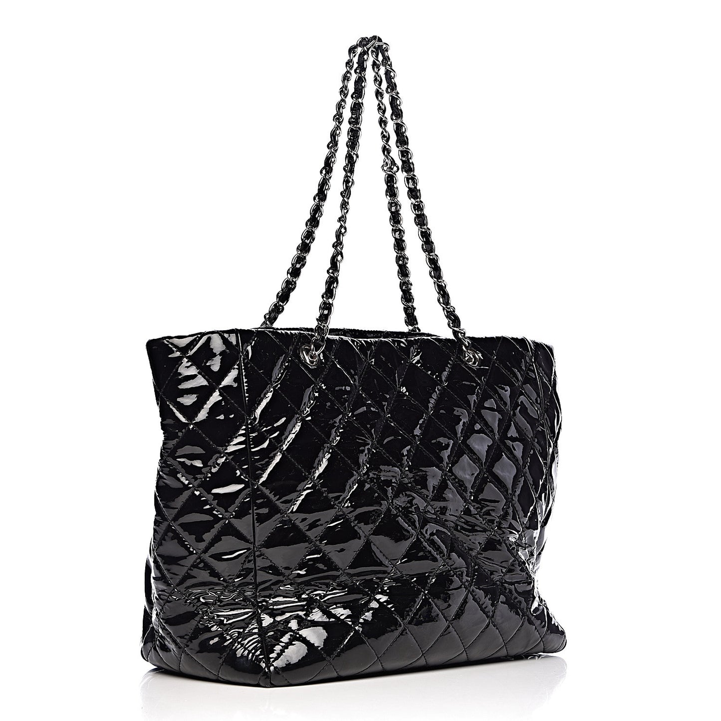 Patent Quilted Large Chic and Glitter Tote Black