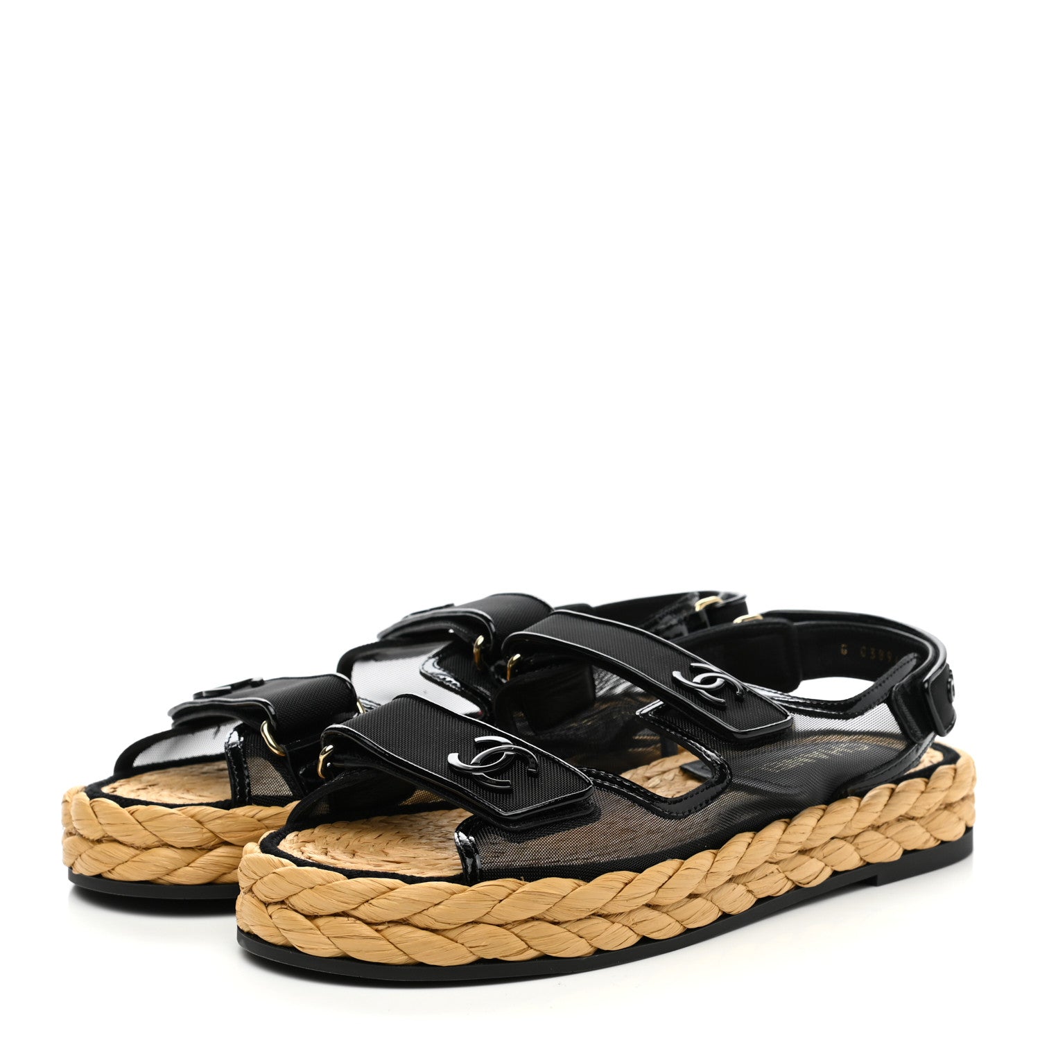 Chanel Mesh Patent Calfskin Velcro Dad Sandals 39.5 Black 3 of 9