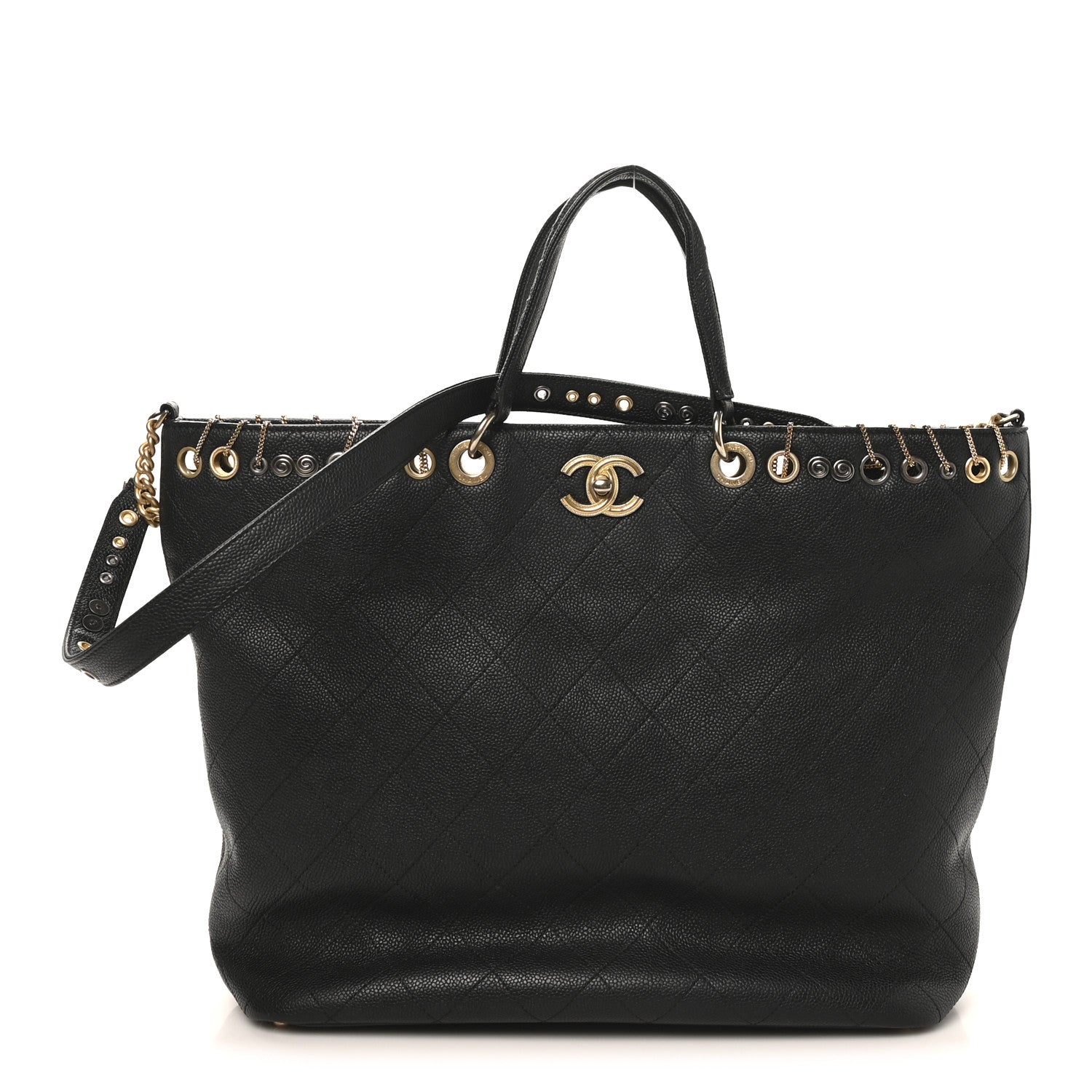 Chanel Caviar Quilted Grommet Embellished Piercing Chic Tote Bag Black 1 of 11