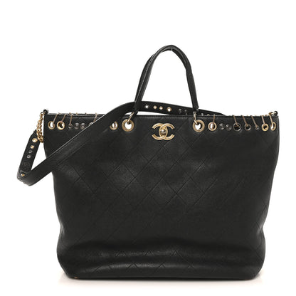 Chanel Caviar Quilted Grommet Embellished Piercing Chic Tote Bag Black 1 of 11