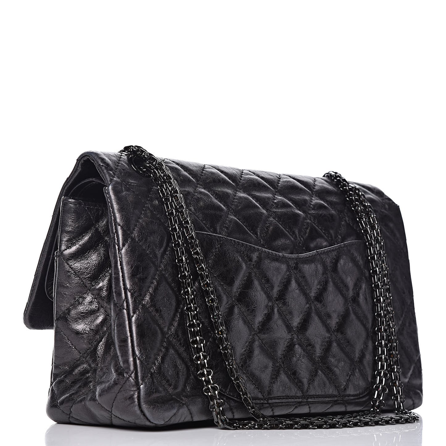 Metallic Aged Calfskin Quilted 2.55 Reissue 227 Flap So Black