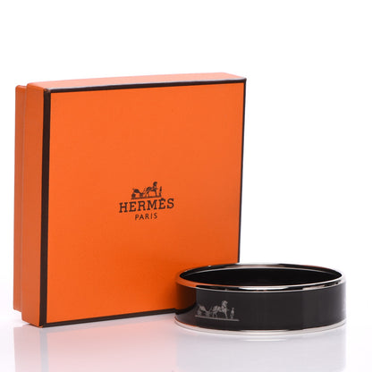 Hermes Enamel Printed Wide Caleche Bracelet 65 Black 6 of 6