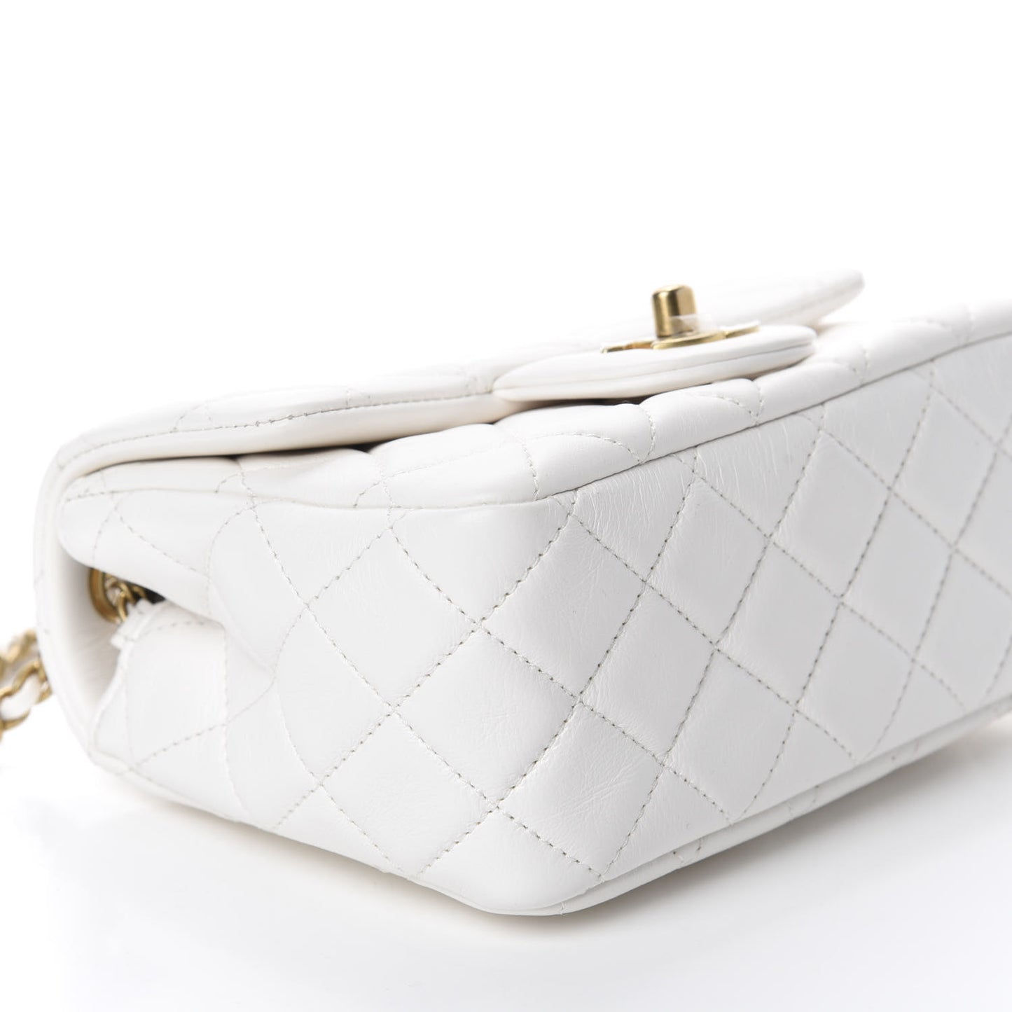 Lambskin Quilted Mini Pearl Crush Flap White