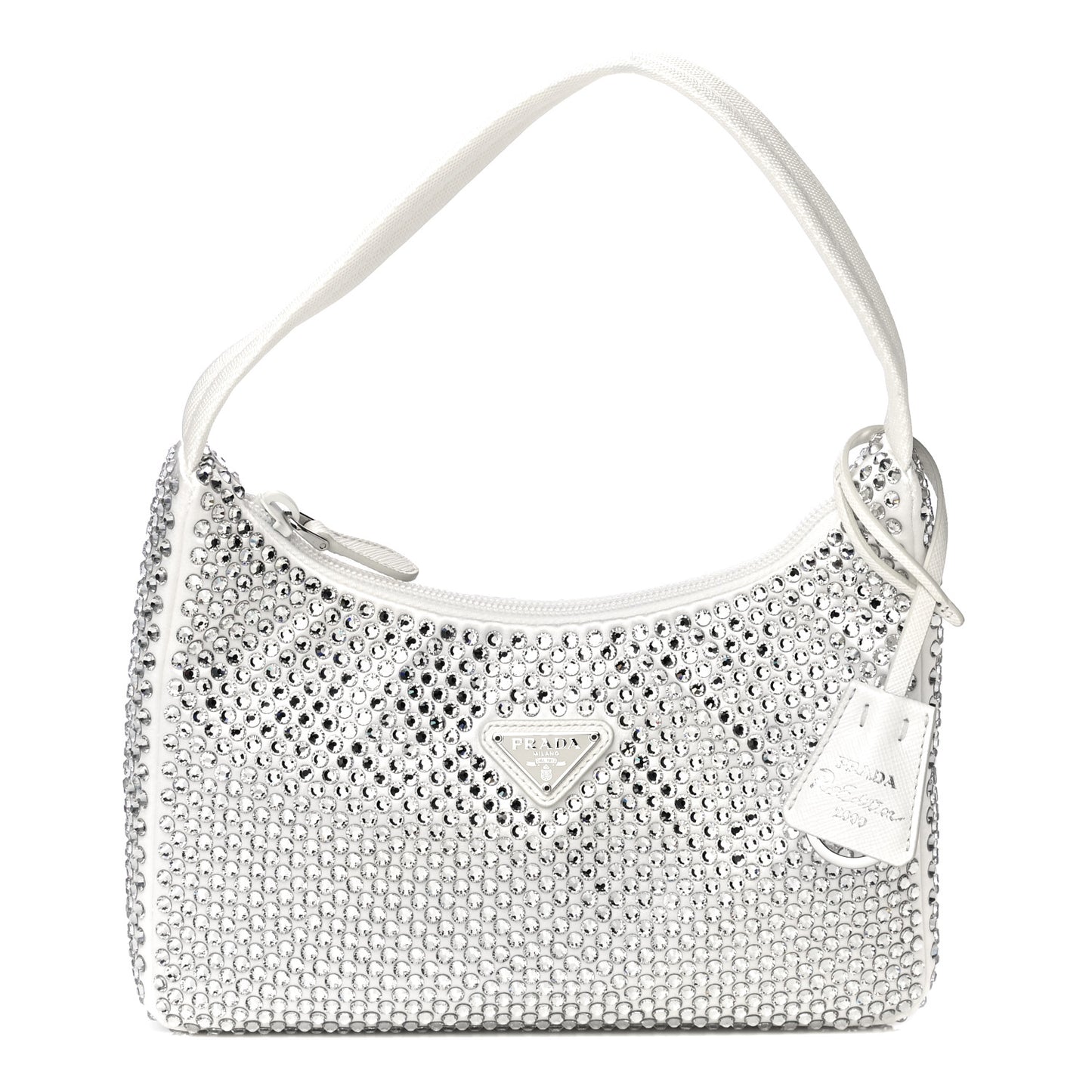 Satin Crystal Mini Re-Edition 2000 Bag White