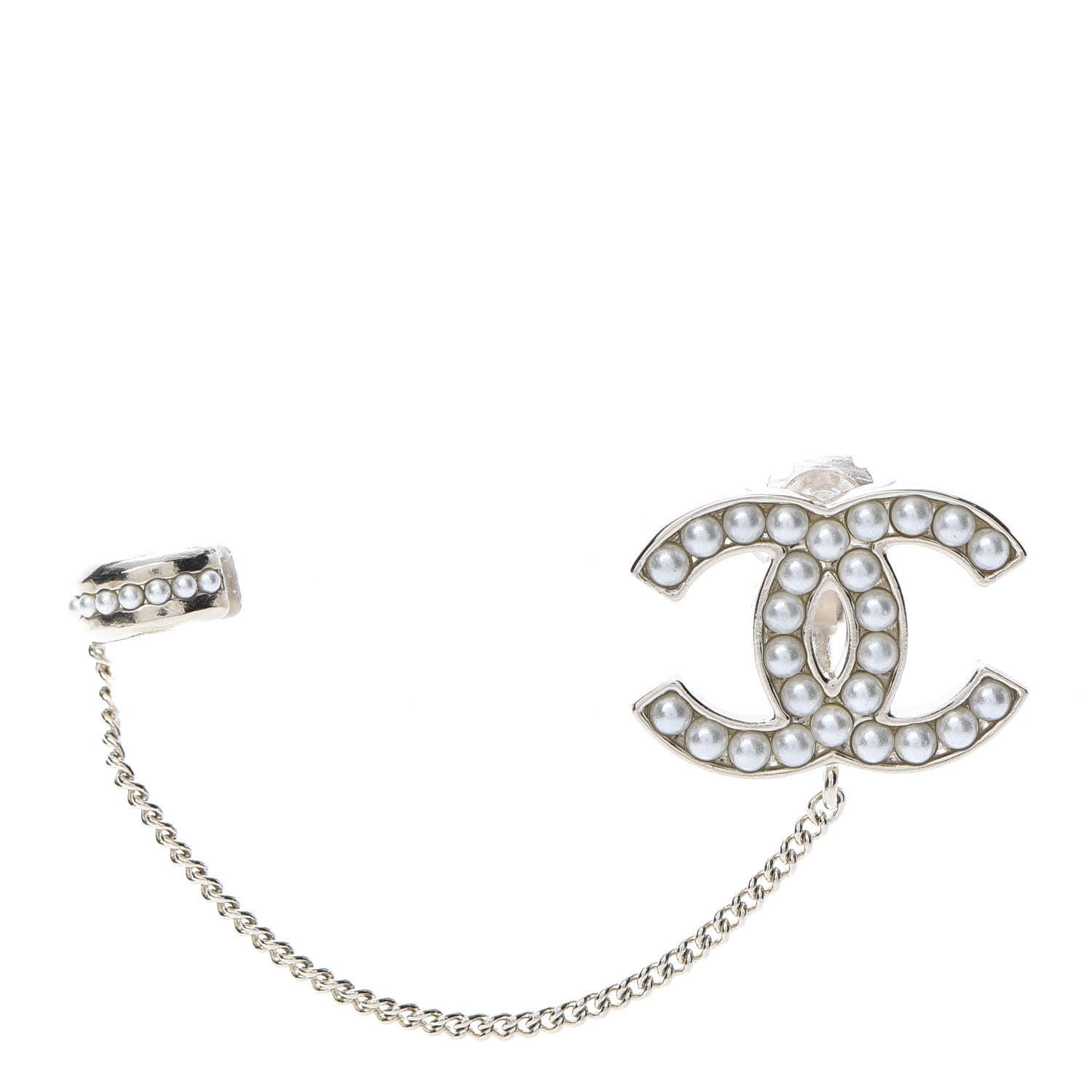 Chanel Pearl CC Chain Cuff Single Earring Gold Pearly White 1 of 5