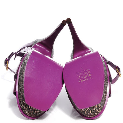 Saint Laurent Patent Stingray Tribute 105 Platform Sandals 39.5 Purple 5 of 7