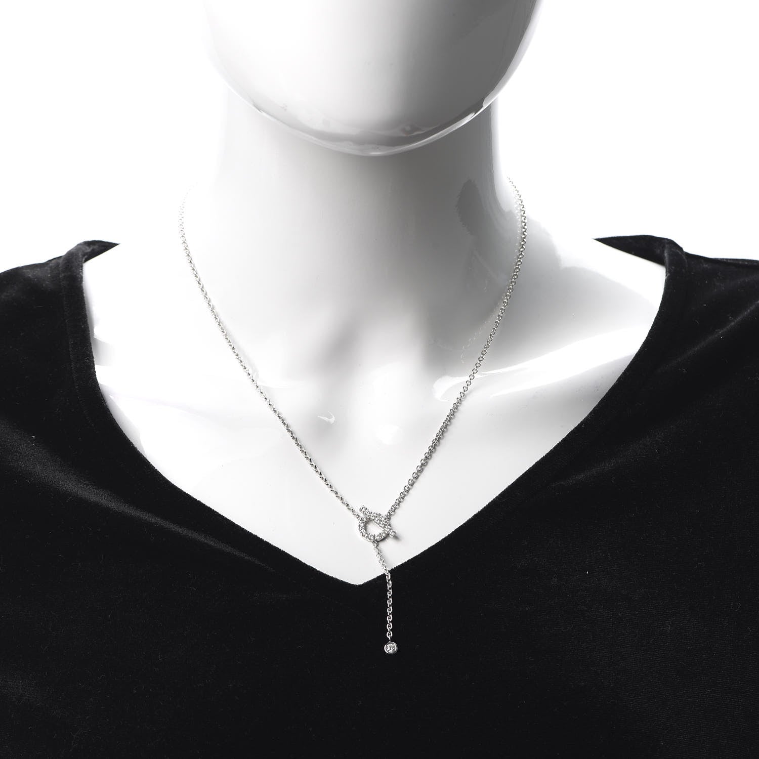 Hermes 18K White Gold Diamond Finesse Lariat Necklace 2 of 6