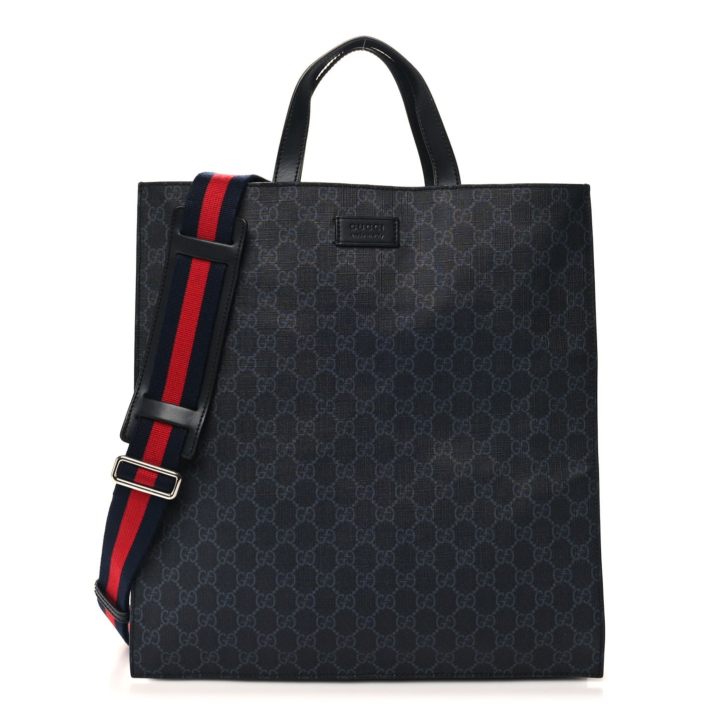 Soft GG Supreme Monogram Appia Calfskin Web Vertical Tote Black