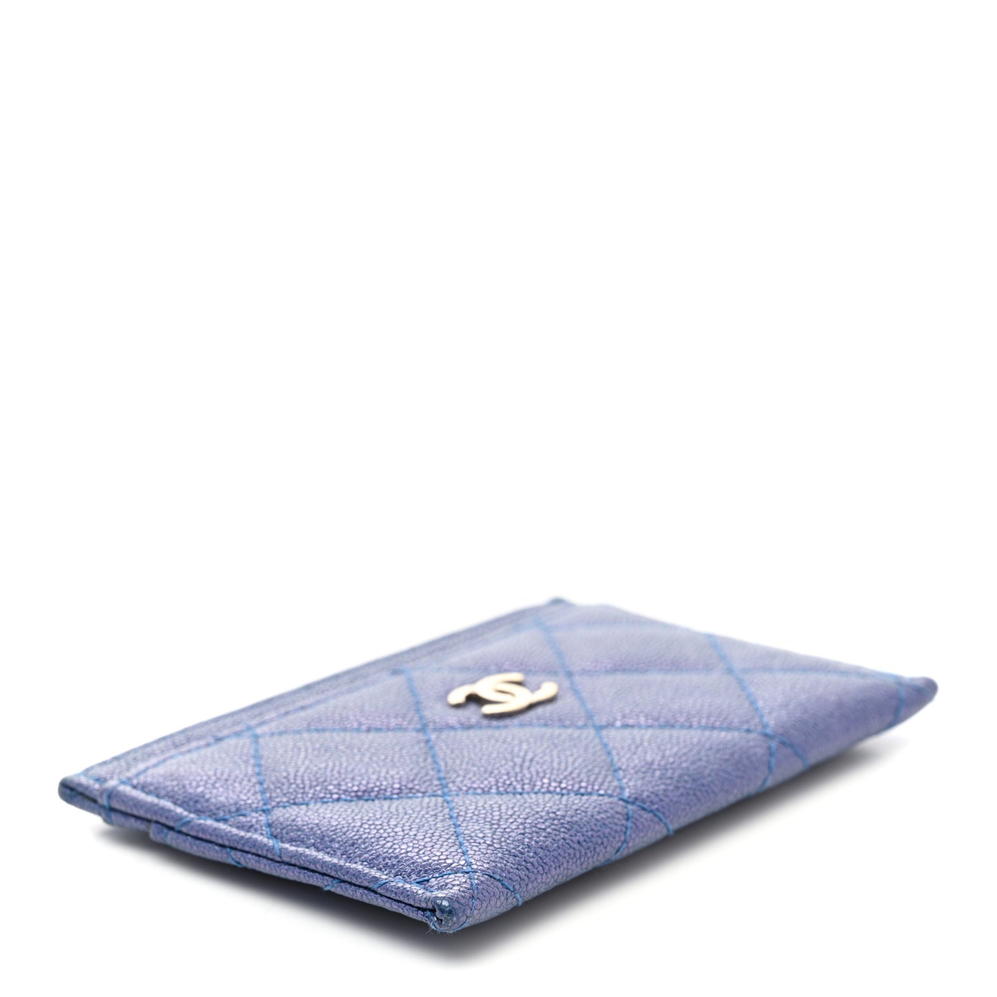 Iridescent Caviar Quilted Card Holder Dark Blue