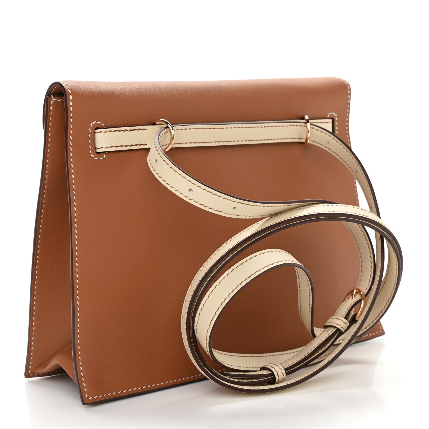 Hermes Veau Jonathan Horseshoe Kelly Danse II Belt Bag Gold Craie 2 of 11