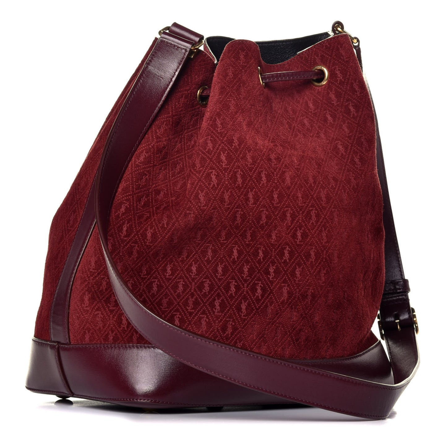 Suede All-Over Monogram Bucket Bag Burgundy