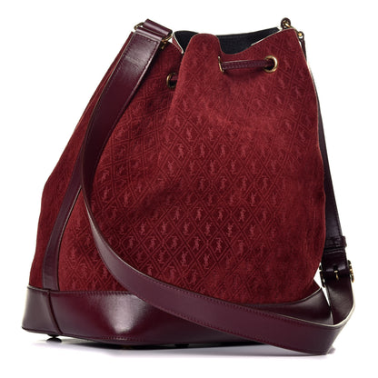 Saint Laurent Suede All-Over Monogram Bucket Bag Burgundy 3 of 9