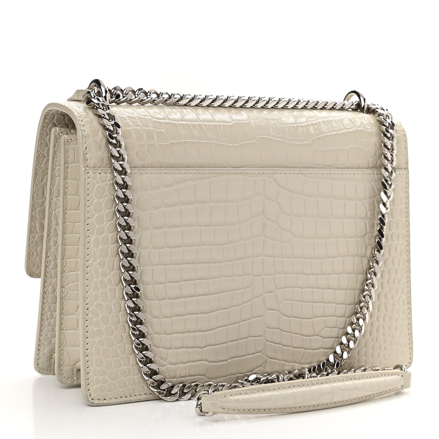 Saint Laurent Calfskin Crocodile Embossed Medium Monogram Sunset Blanc Vintage 3 of 10