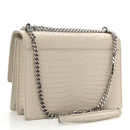 Saint Laurent Calfskin Crocodile Embossed Medium Monogram Sunset Blanc Vintage 3 of 10