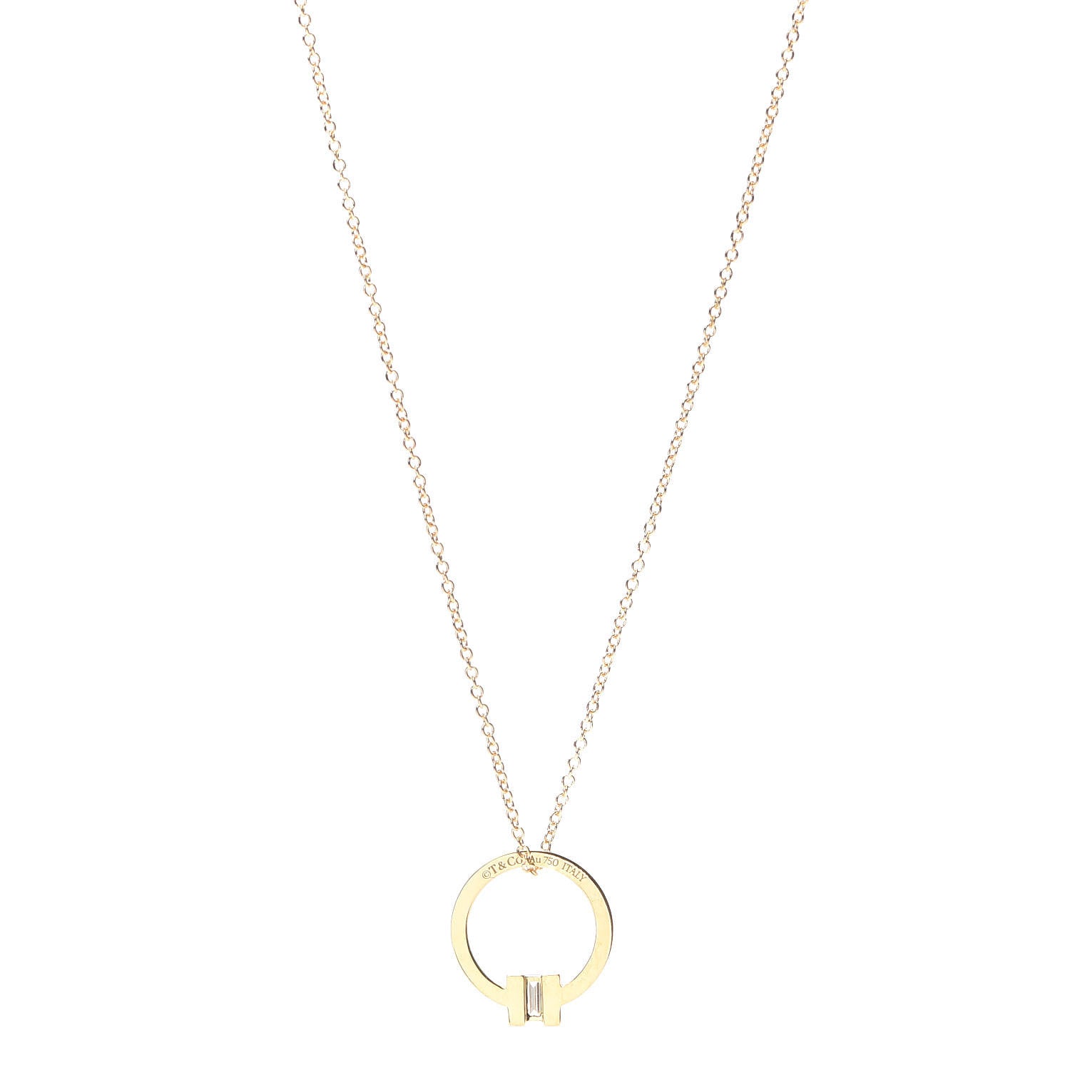 Tiffany 18K Yellow Gold Diamond T Pendant Necklace 1 of 6