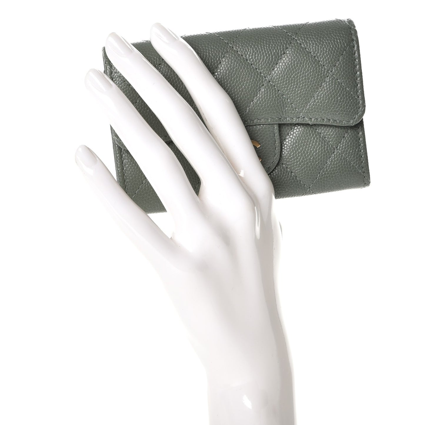 Iridescent Caviar Quilted Flap Card Holder Green