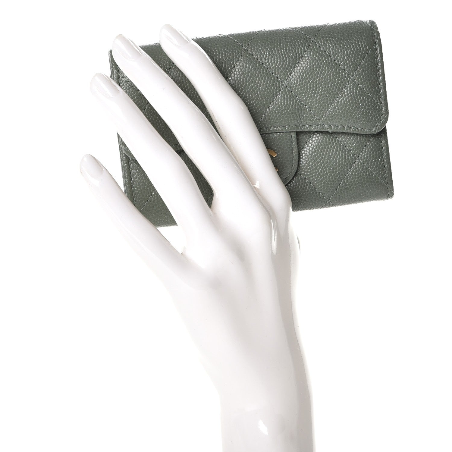 Chanel Iridescent Caviar Quilted Flap Card Holder Green 2 of 9
