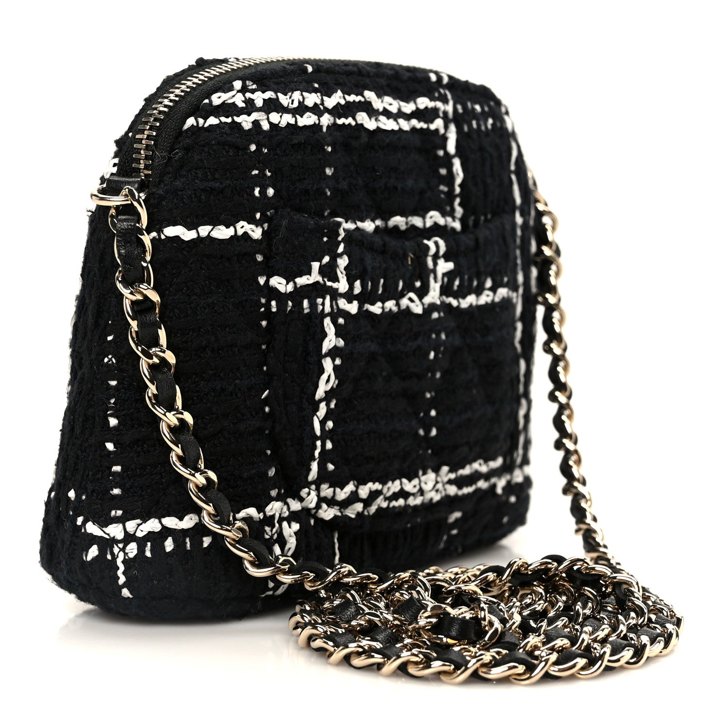 Chanel Tweed Quilted Mini Clutch With Chain Black White 3 of 11