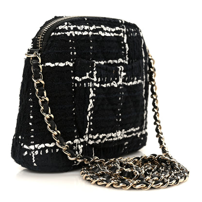 Chanel Tweed Quilted Mini Clutch With Chain Black White 3 of 11
