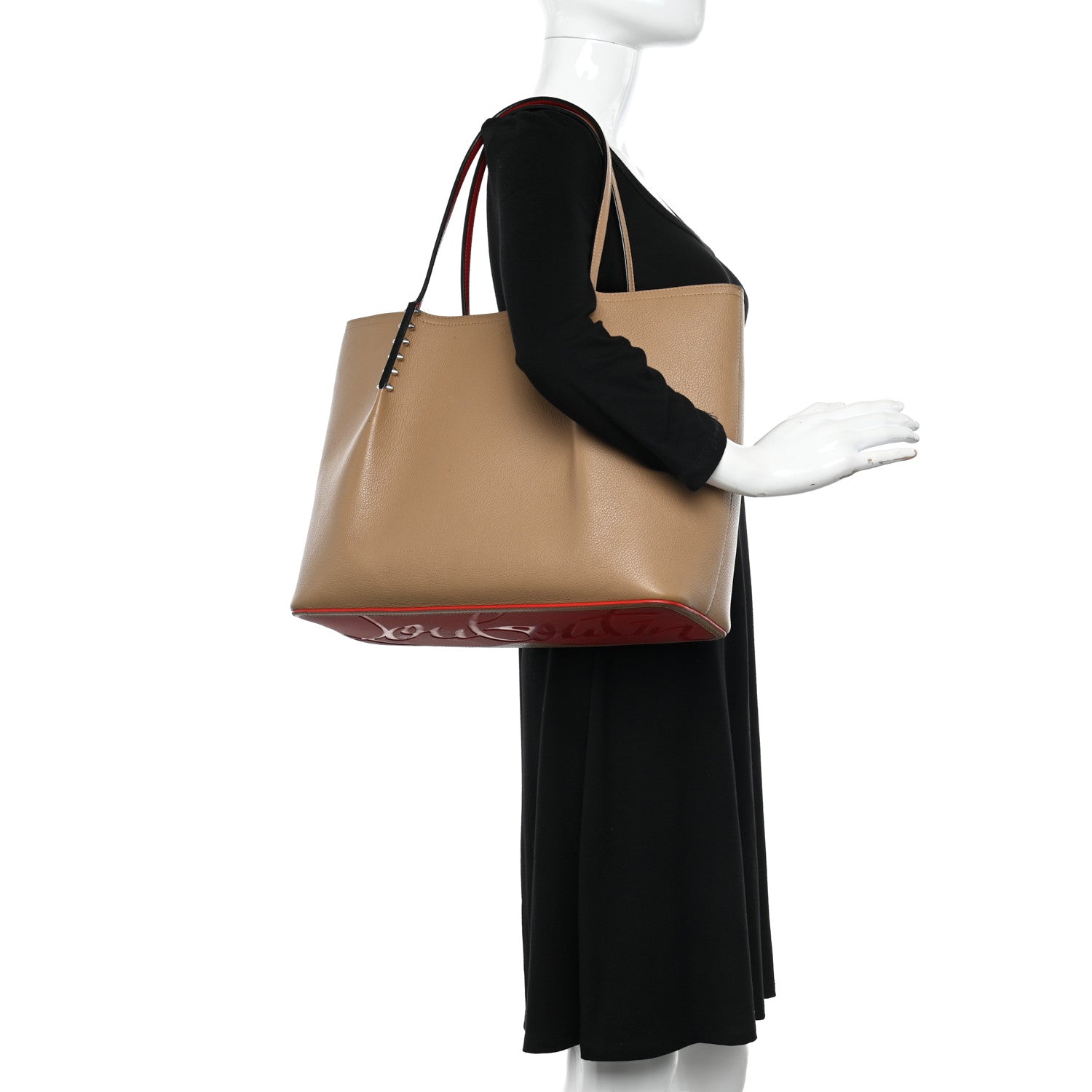 Christian Louboutin Calfskin Spiked Large Cabarock Shopper Tote Fennec 2 of 15