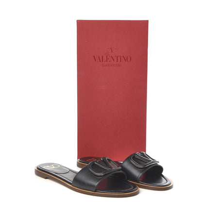Valentino Garavani Calfskin Vlogo Flat Slide Sandals 36.5 Black 9 of 9