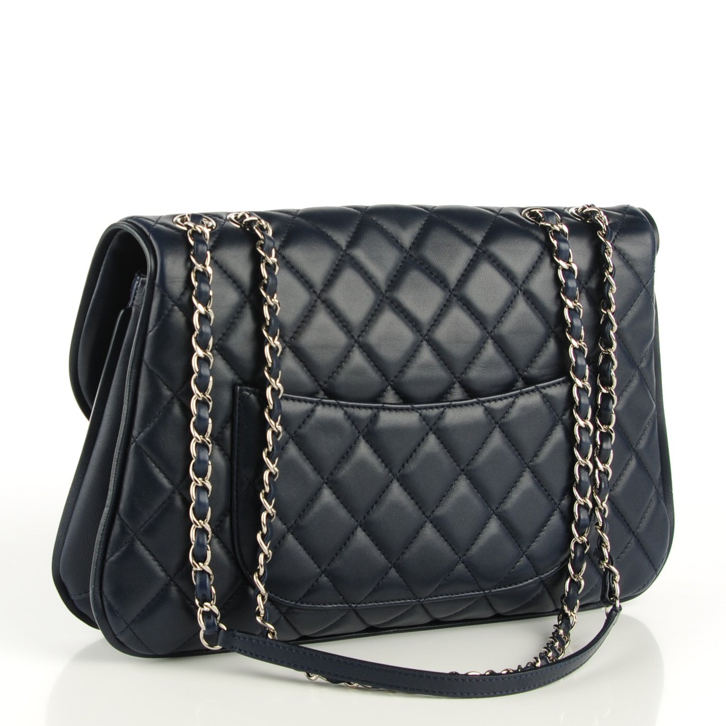 Lambskin Quilted Pagode Piping Flap Dark Navy Blue