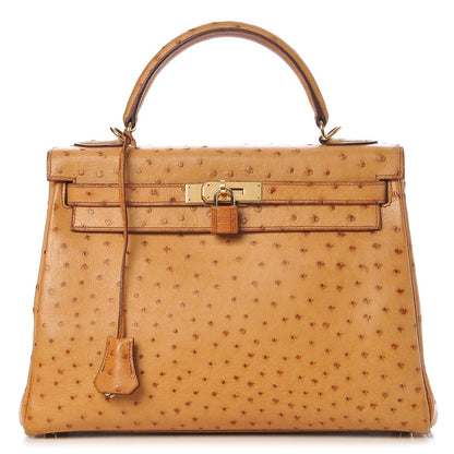 Hermes Ostrich Kelly Retourne 32 Gold 1 of 33